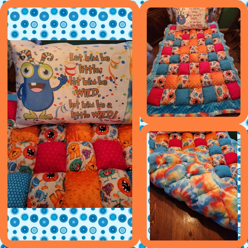 Ultimate Boy's Sensory Puff Quilts w/Matching Pillow Case
